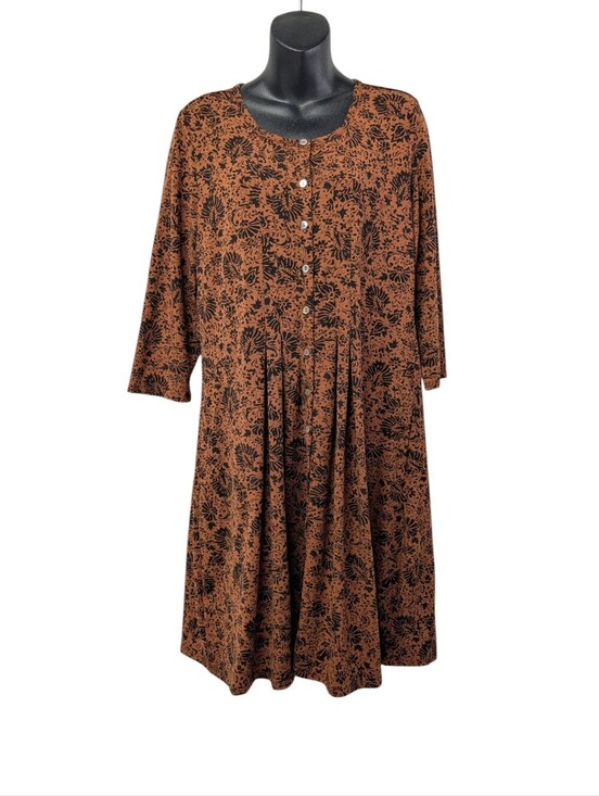 Chadwicks Dresses & Skirts - Chadwicks Brown Black Floral Button Front Pleated 3/4 Sleeve Midi Dress Size M